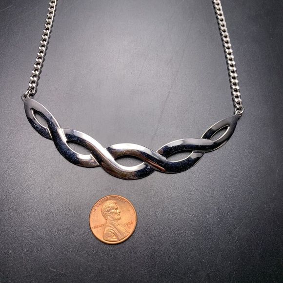 Sarah Coventry Bib Necklace Silver Tone Twisted Woven Design Look Signed Vintage - Picture 7 of 8